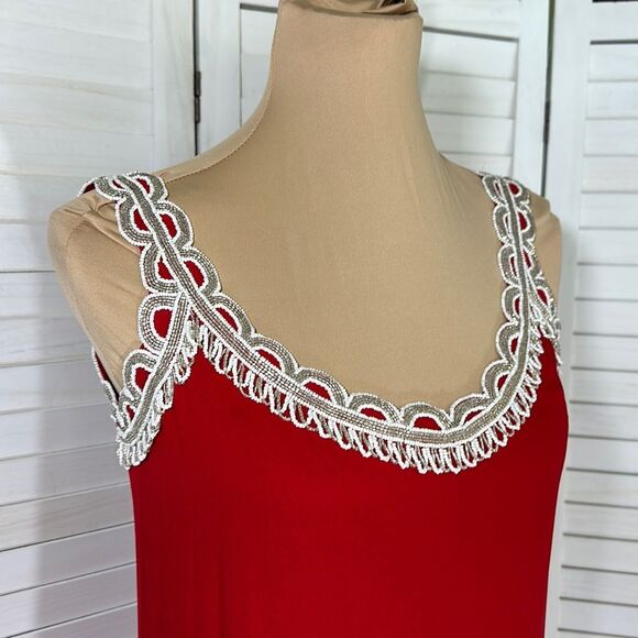 80s Hand Beaded Tunic Medium Vintage Red - Picture 5 of 14